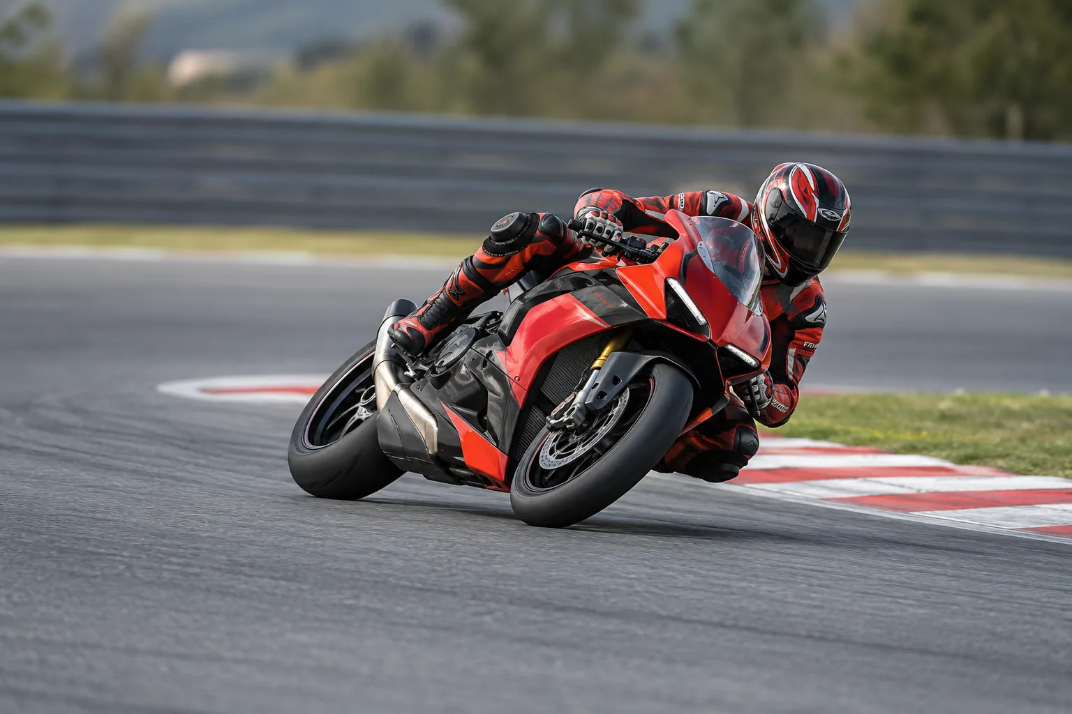 Motorista inclinado en una curva de circuito